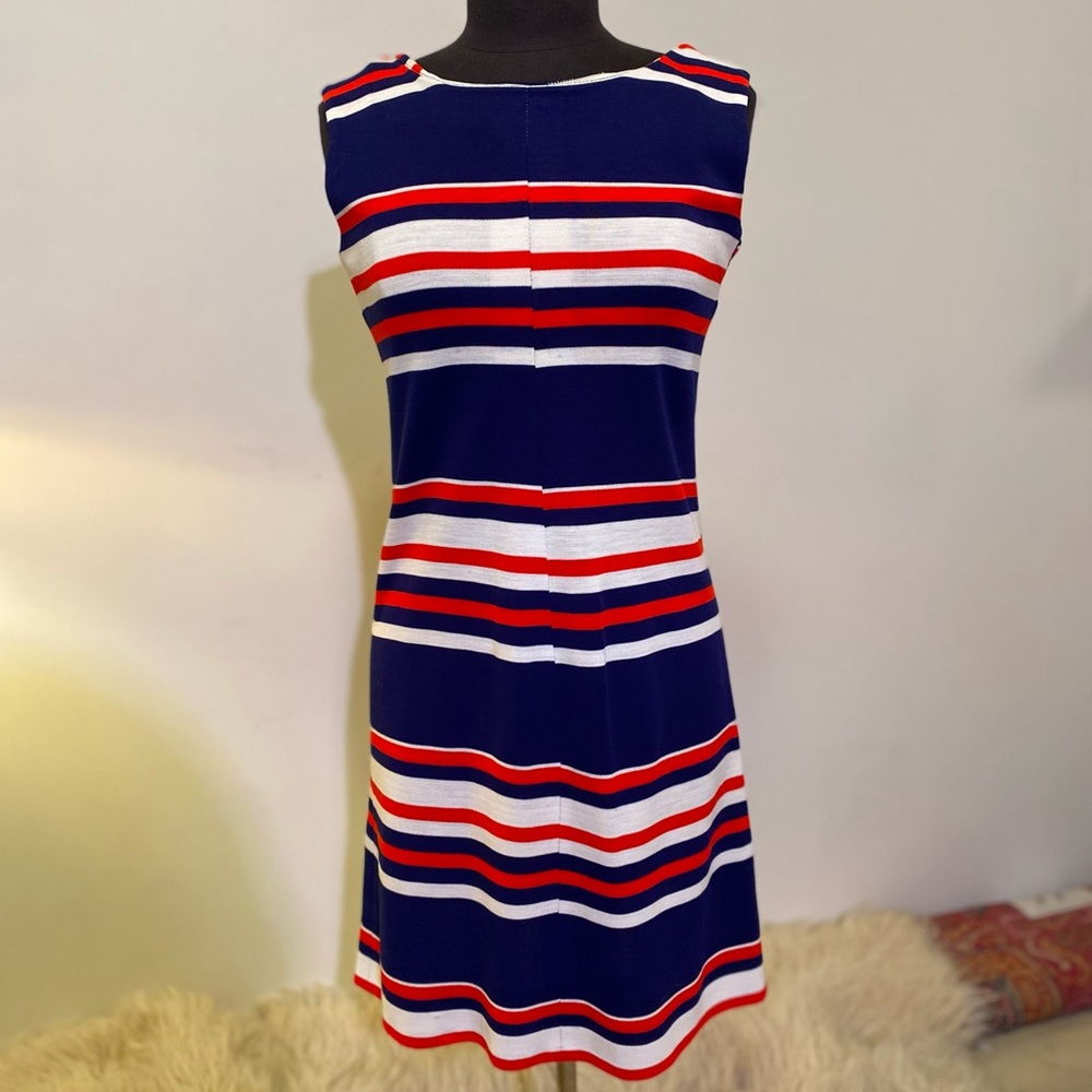 VINTAGE 70s Red, White, Blue stripped handmade mini dress